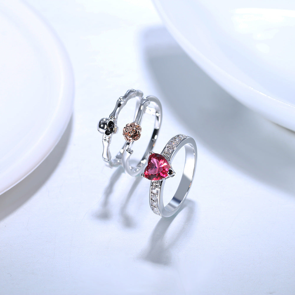 Skull Zircon Ring Copper Geometric Design Electroplated Two In One Ring Modern Jewelry For Daily Wear Gift Joy