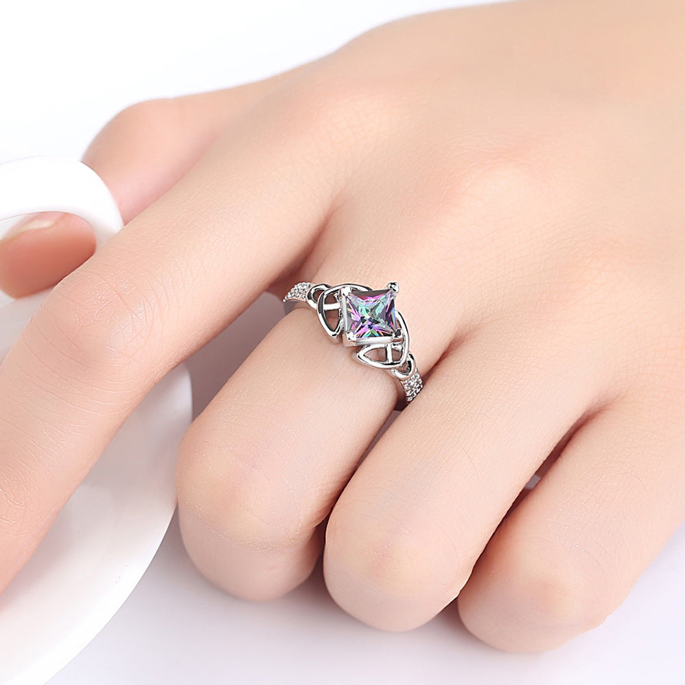 Womens Copper Ring With Geometric Square Design And Sparkling Zircon Stones Elegant Eye Catching Jewelry For Daily Wear