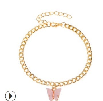 Womens Butterfly Anklet Electroplated Alloy Foot Jewelry European Fashion Charm Anklet Elegant Accessory Butterfly