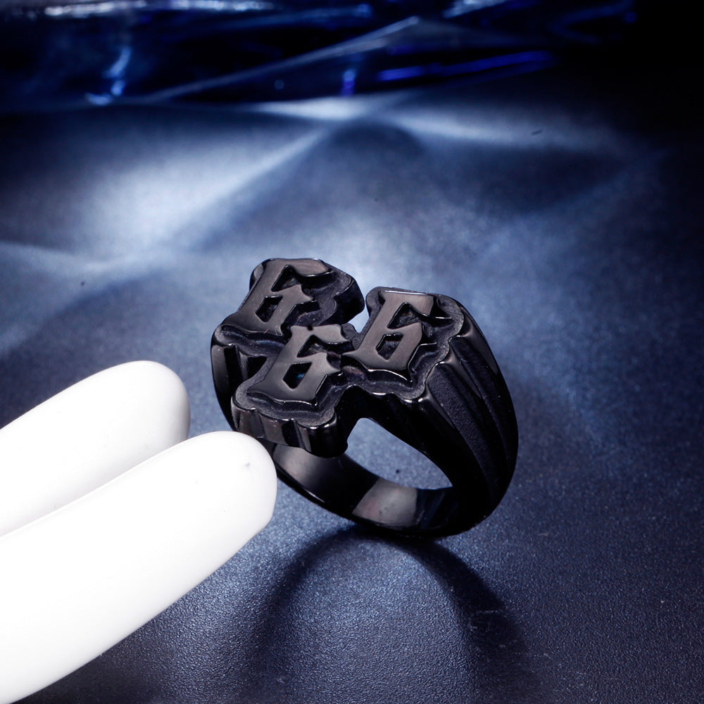 European And American Men's Stainless Steel Accessories 666 Ring