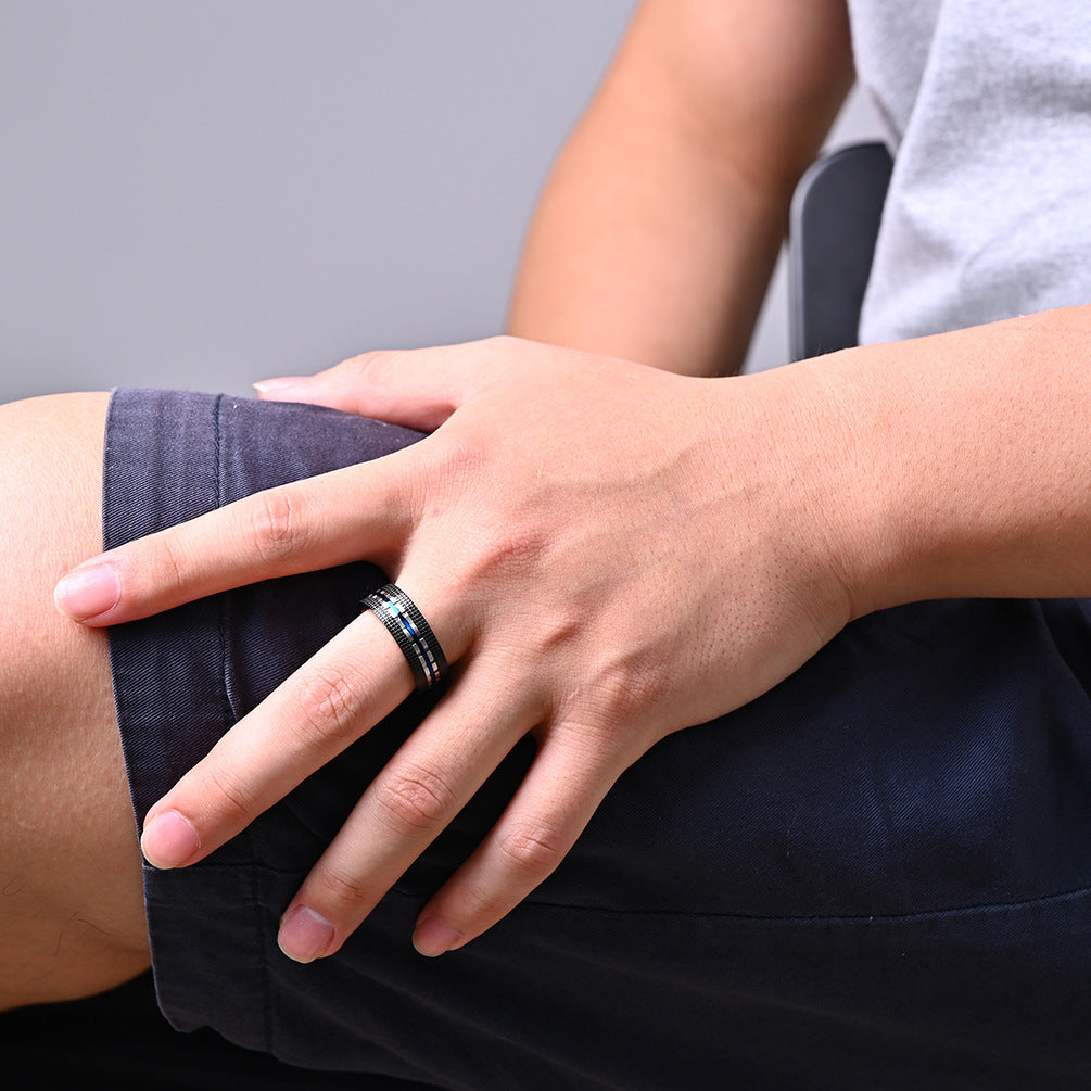 Men's Two Tone Stainless Steel Ring Atmospheric Combination Plated Ring Simple Stylish Band Ring for Men Blue and Rose Gold Jewelry Gift
