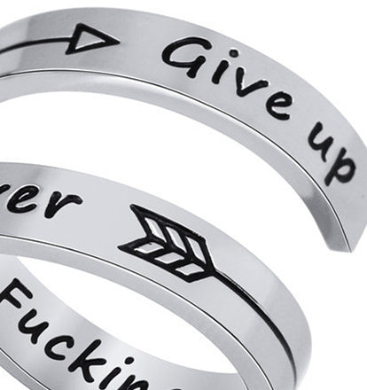Stainless Steel Double Layer Ring Engraved Never Give Up Motivational Inspirational Band Durable Jewelry Gifts