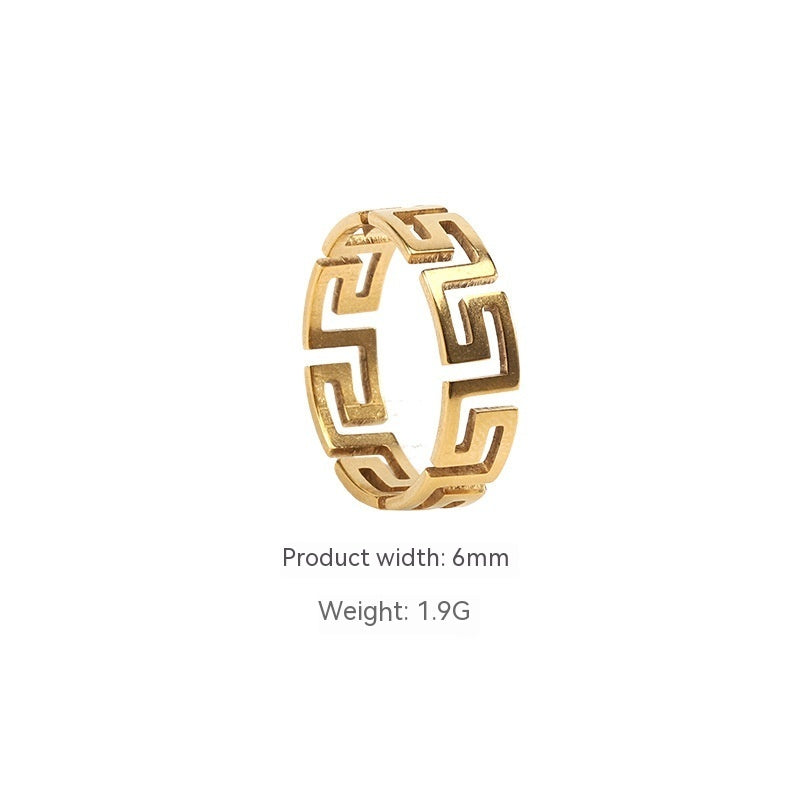 Mens Titanium Steel Ring Great Wall Pattern Auspicious Cloud Design Fashion Jewelry Electroplated For Men Chic