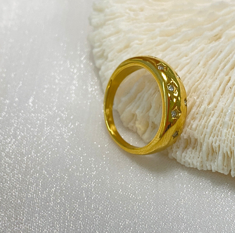 European And American Stainless Steel Ring Five-pointed Star With Diamond Personality