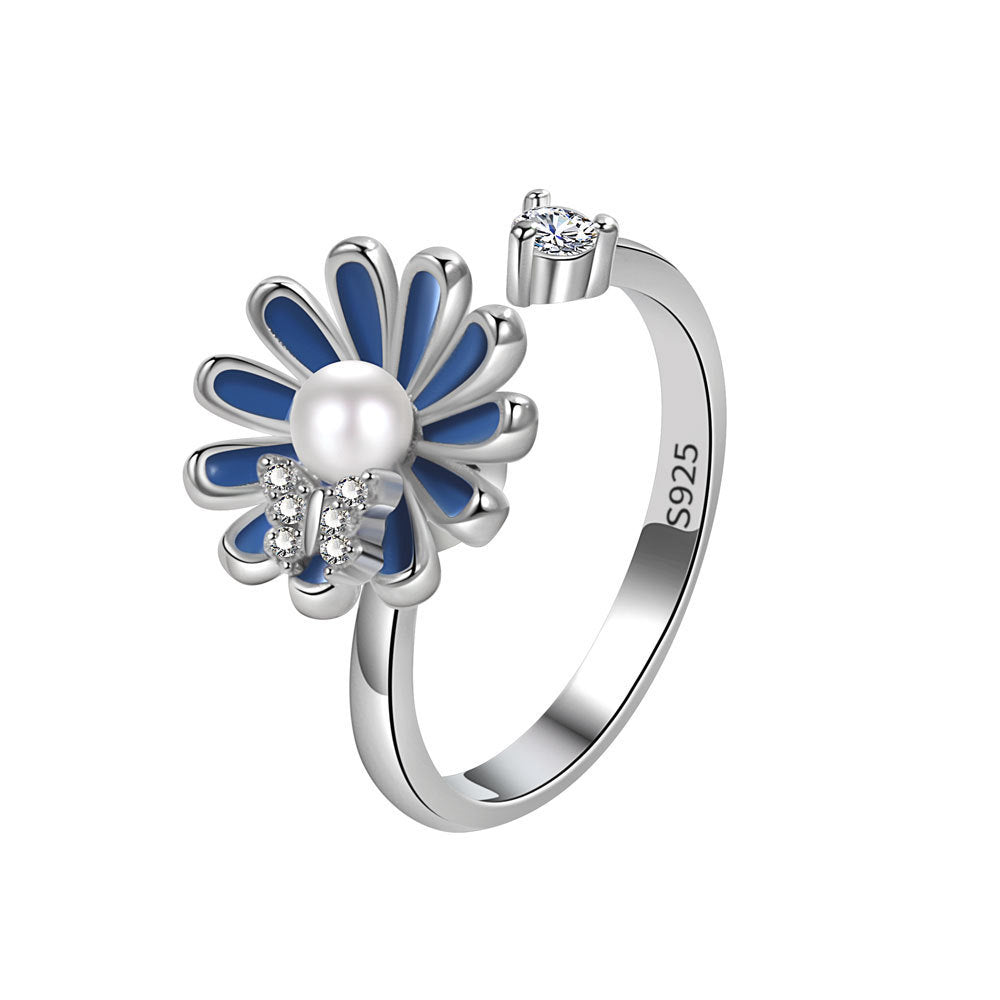 Women Adjustable Sunflower Rotating Fidget Ring Copper Electroplated Anxiety Stress Relief Fashion Jewelry Gift