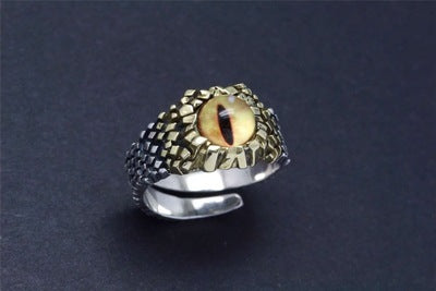 Unisex Copper Ring With Sterling Silver Gem Inlay Adjustable Opening Geometric Python Eye Retro Statement Ring