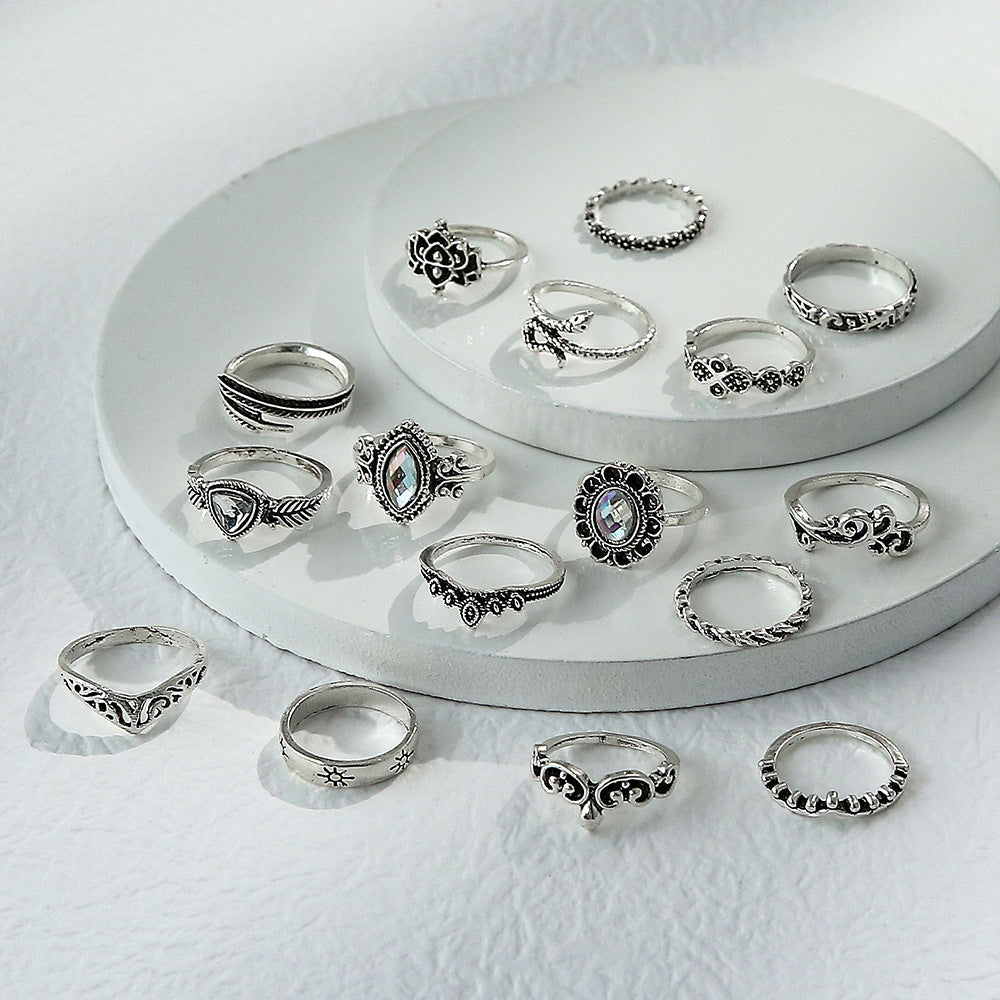 Womens Vintage Lotus Flower Ring Set Electroplated Alloy Rings With Manmade Gem Inlay And Semi Precious Stones