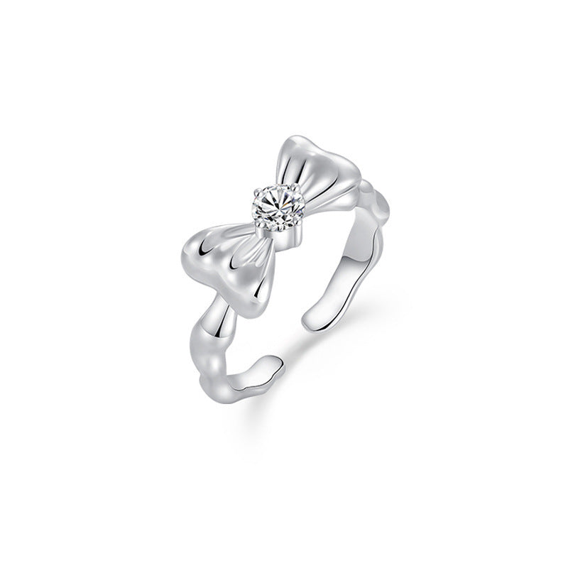Ladies Copper Ring Bowknot Inlaid Zircon Sparkling Rabbit Design Fashionable Elegant Jewelry For Daily Wear Style