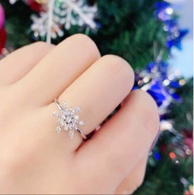 Rotating Snowflake Ring With Geometric Design Silver Copper Inlay Gems Adjustable Gold Plated Inlays For Women
