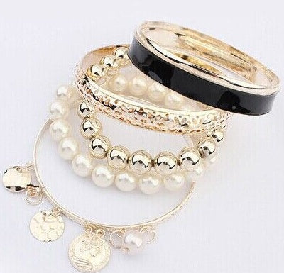 Womens Pearl Bracelet Hollow Multi Layered Design Alloy Jewelry Statement Accessory for Women Elegant Sparkles