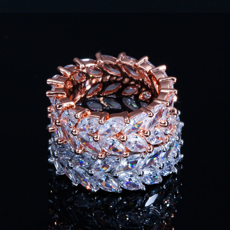 Rose Gold Plated Zircon Ring For Women Korean Style Jewelry