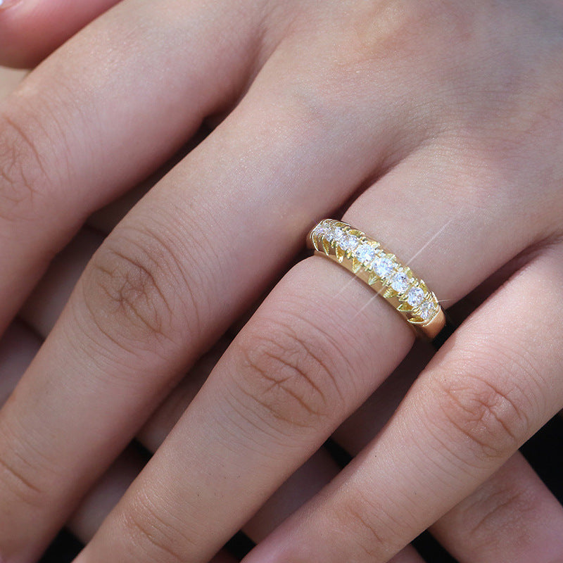 Gold Plated Copper Zircon Ring Geometric Design For Women