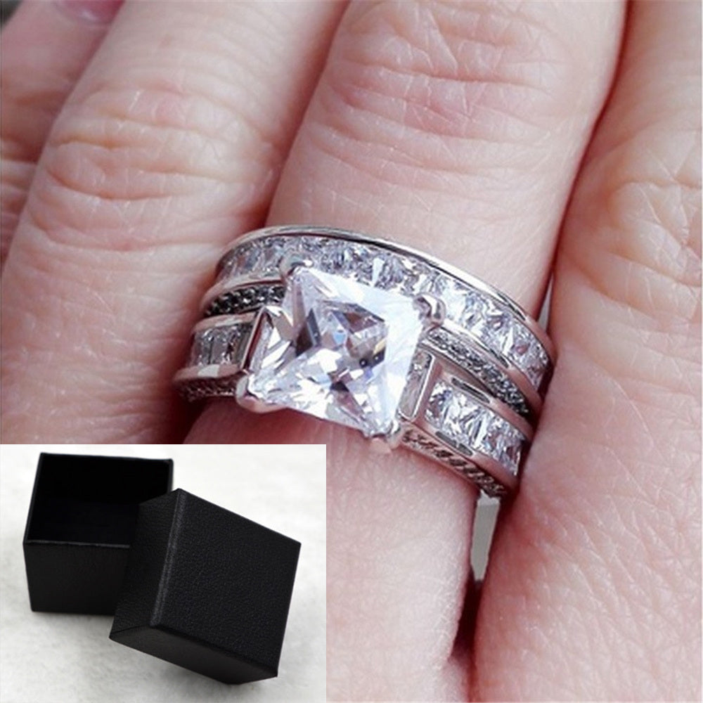 New Style Charm Couple Rings His Her Silver Color Princess Cut CZ Anniversary Promise Wedding Engagement Rings