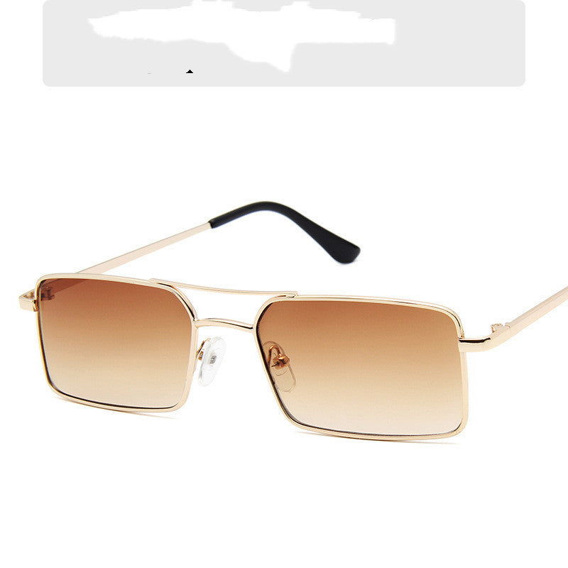 Unisex Retro Square Sunglasses Double Beam Metal Frame Flat Mirror Design Fashion Eyewear Golden UV Protection