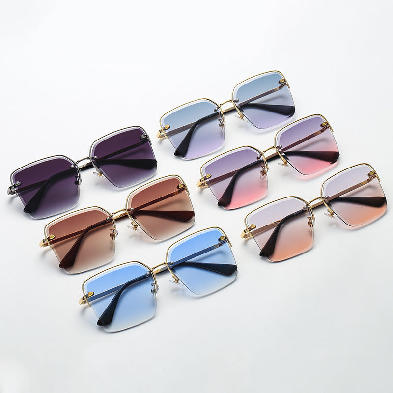 Womens Fashion Sunglasses Half Metal Frame Two Tone UV400