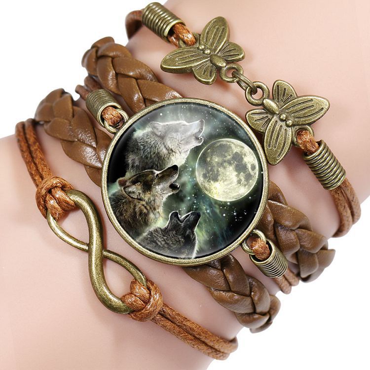 Leather Wolf Bracelet With Crystals And European Charms Adjustable Fashion Jewelry For Women Everyday Use Gift