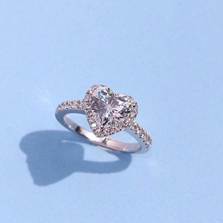 Women Hearts Shaped Imitation Moissanite Ring Adjustable Copper Electroplated Dazzling Jewelry Exquisite Quality