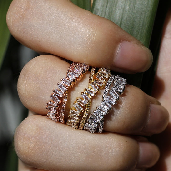 The new AliExpress foreign trade platform explosion models plated white gold square zircon jewelry ring ring factory direct sales