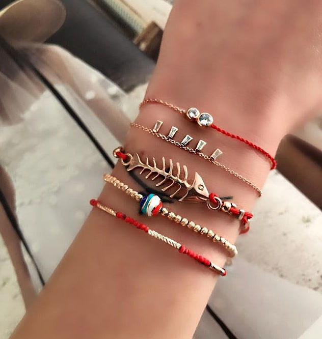 Geometric Electroplated Alloy Bracelet Unisex Fishbone Beaded Design Trendy Jewelry Accessory For Men And Women