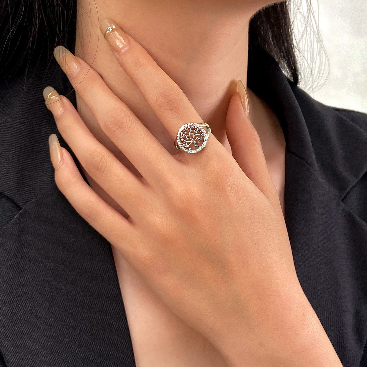 Simple Retro Knuckle Water Drop Geometry Diamond Ring Open Mouth Copper Geometric Animal Zodiac Electroplating Sweet