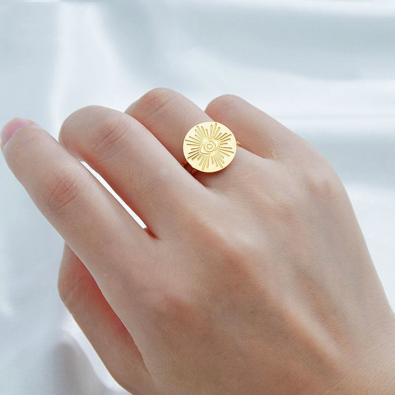 Titanium Steel Corroded Eye Pattern Ring With Fortune Eye Design For Stylish Outfits Everyday With Casual Glow