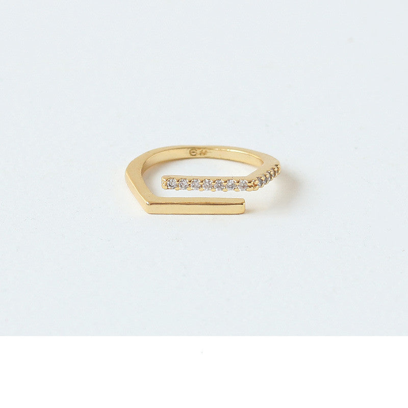 Geometric Zircon Brass Ring for Men and Women Elegant Modern Jewelry Inner Diameter Sixteen Point Eight Millimeter