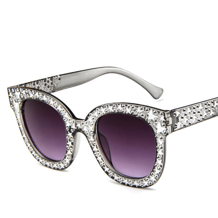 Women Cat Eye Sunglasses Star Embellished Resin Lens UV400