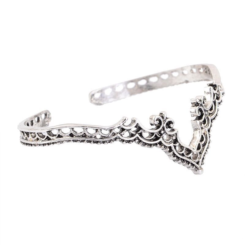 Women Alloy Lace Cuff Bracelet Hollow Bangle Retro Opening