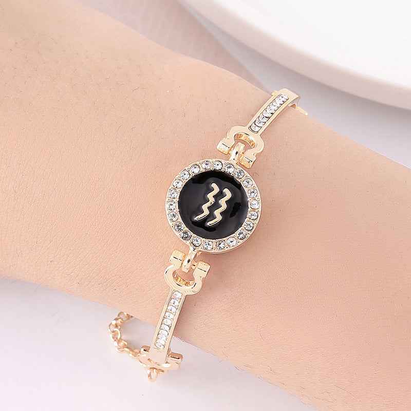 Constellation Rhinestone Inlay Bracelet Unisex Bangle Jewelry With 12 Constellation Elements For Women And Men