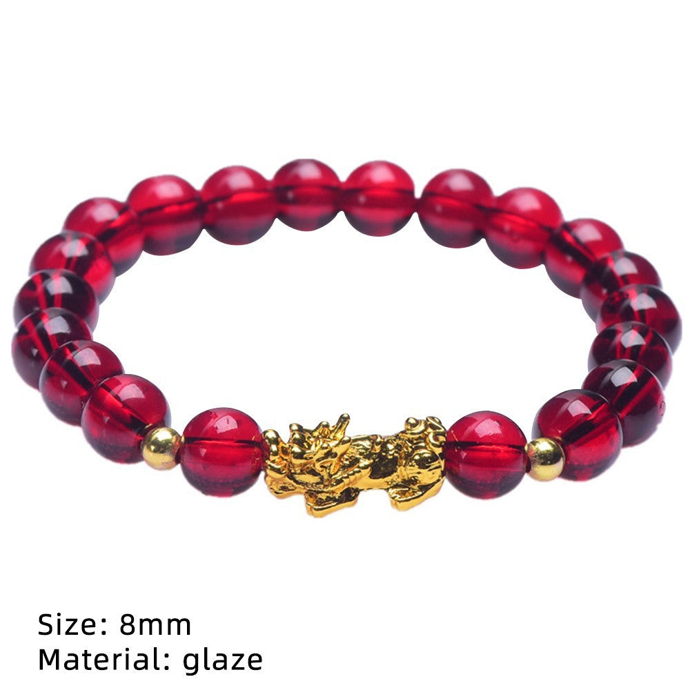 Womens Garnet Pixiu Glass Bracelet With Metal Elements National Design Animal Zodiac Jewelry Anti Fatigue Gift