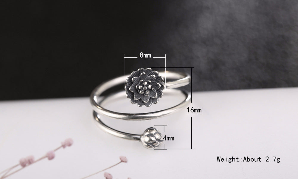 Personalized Simple Lotus Ring Silver Jewelry Korean Style Elegant Gift For Her Minimalist Accessory Daily Use