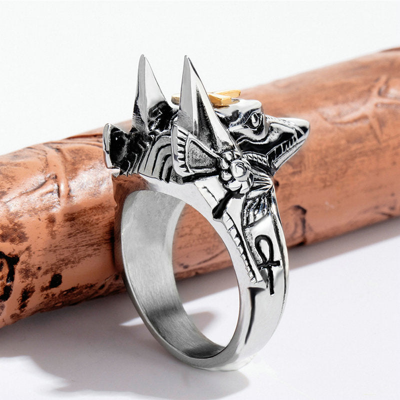 Mens Wolf Head Ring Durable Alloy Dark Metal Gothic Biker Animal Design Jewelry Gift For Him Classic Style Everyday