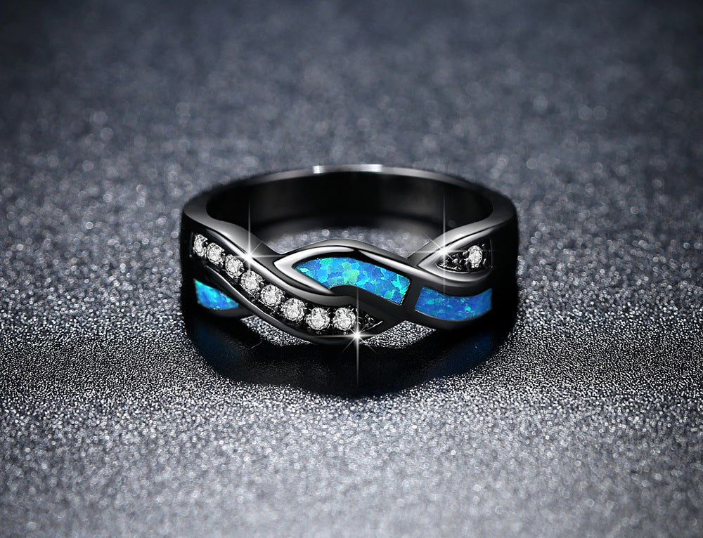 Vintage black gun metal blue turtle form opal ring jewelry for women party cocktail ring mode specific friend gift