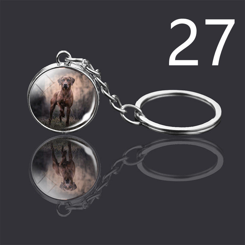 Dog Keychain Double Sided Glass Ball Pendant Exquisite Metal Design Key Chain For Pet Lovers Gift For Everyday