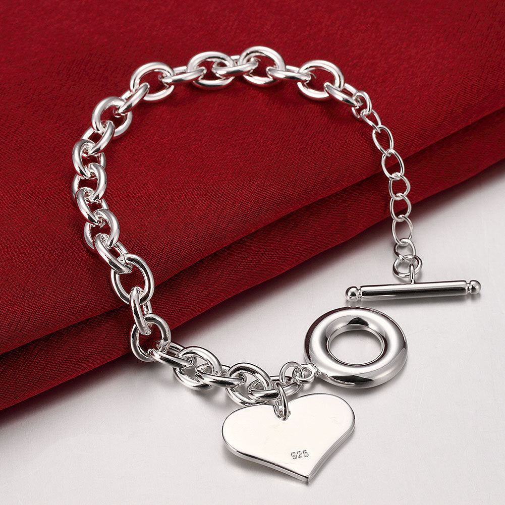 Silver Plated Copper Heart Bracelet For Women Korean Style Jewelry Electroplated Finish Elegant Everyday Accessory Gift