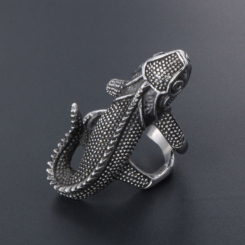 Vintage Lizard Ring Titanium Steel Retro Flower Design Unisex Jewelry Gift For Men And Women Sizes US 7 8 9 10 11 12