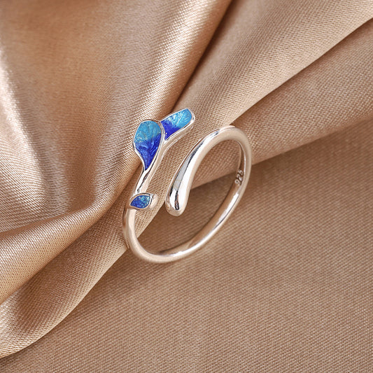 Women Copper Enamel Branch Epoxy Ring Fashion Style Simple Elegant Jewelry 10mm Wide 17mm Diameter Lightweight