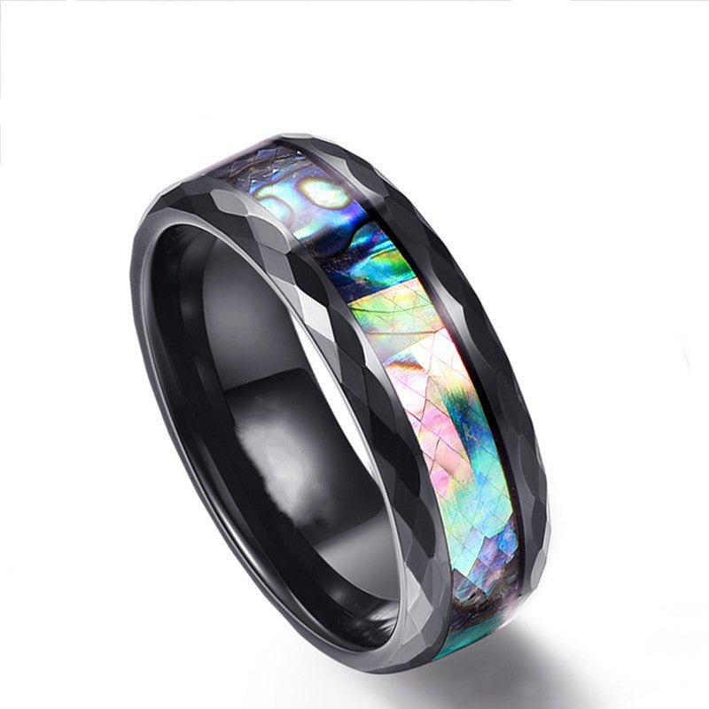 Mens Inlaid Shell Ring Stainless Steel Geometric Design Durable Quality Fashion Jewelry For Men Birthday Gift Accessory