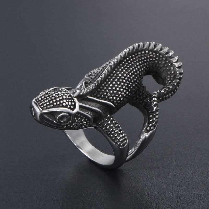 Vintage Lizard Ring Titanium Steel Retro Flower Design Unisex Jewelry Gift For Men And Women Sizes US 7 8 9 10 11 12