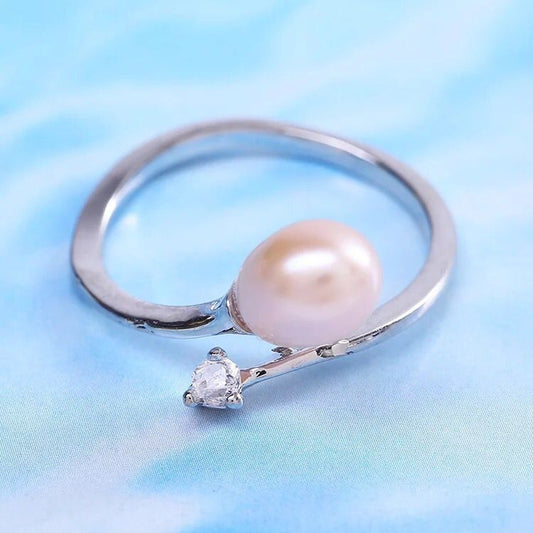 Water Pearl Ring Plated 7 8MM Freshwater Pearl OblateWater Pearl Ring Plated 7 8MM Freshwater Pearl Oblate 7 8