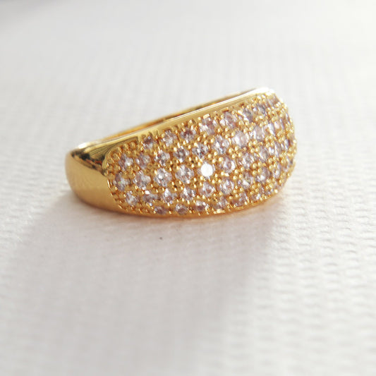 Golden Drop Shape Copper Ring With Artificial Gems And Semi Precious Stones Gold Inlay Fashion Ring With Shiny Finish