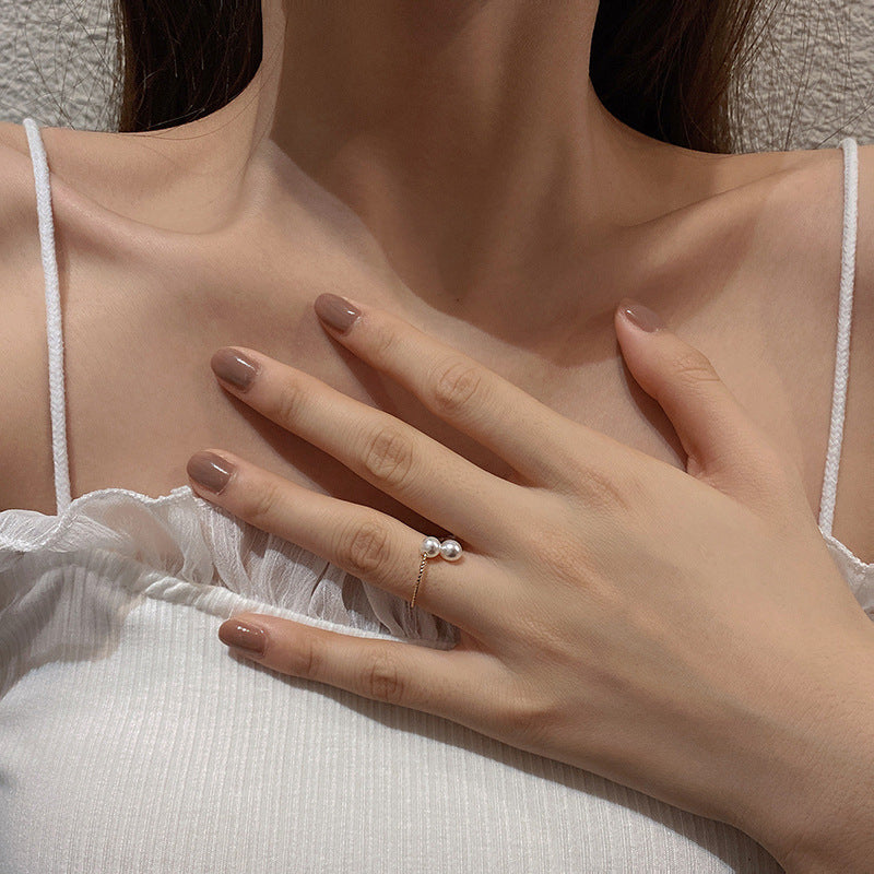 Adjustable Pearl Copper Ring Retro Design Electroplated