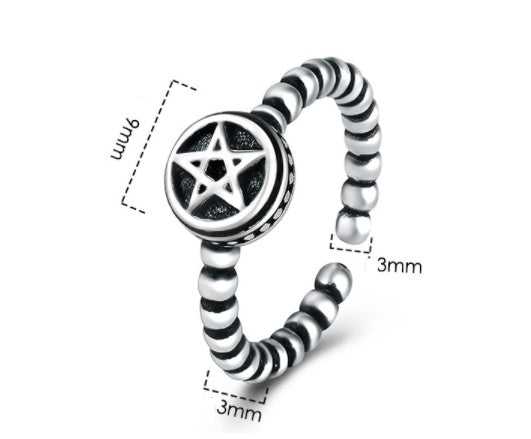 Adjustable Ring Set For Women Five Point Star Copper Electroplated Thai Silver Mix And Match Jewelry Stylish Everyday