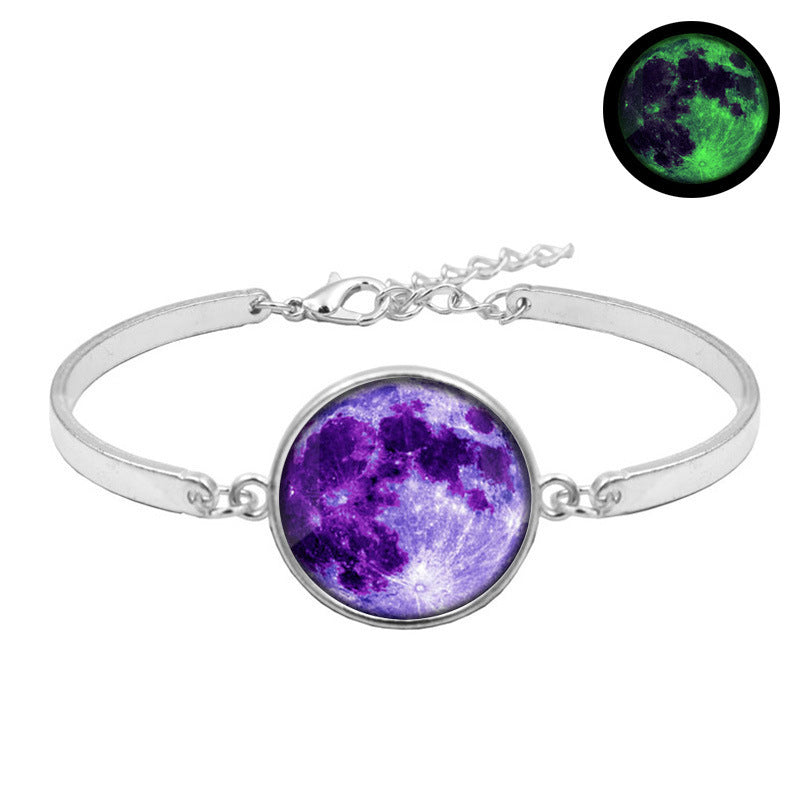 Unisex Galaxy Moon Time Gemstone Bracelet Silver Plated Alloy Bracelet With Glass Inlay Celestial Jewelry Gift