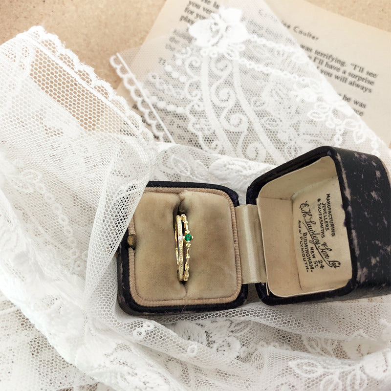 Emerald Green Ring For Women Silver Inlay Geometric Vintage Style Jewelry For Anniversary Gift Engagement Ring