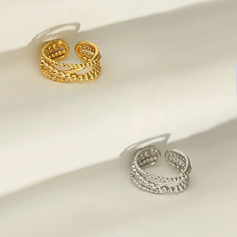 Womens Open Ring Adjustable Braided Winding Multilayer Cross Copper Ring Irregular Wave Geometry Ring European