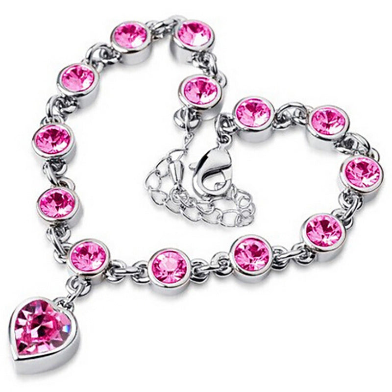 Womens Crystal Peach Heart Rhinestone Bracelet Alloy Jewelry Bangle European Style Fashion Elegant Daily Style