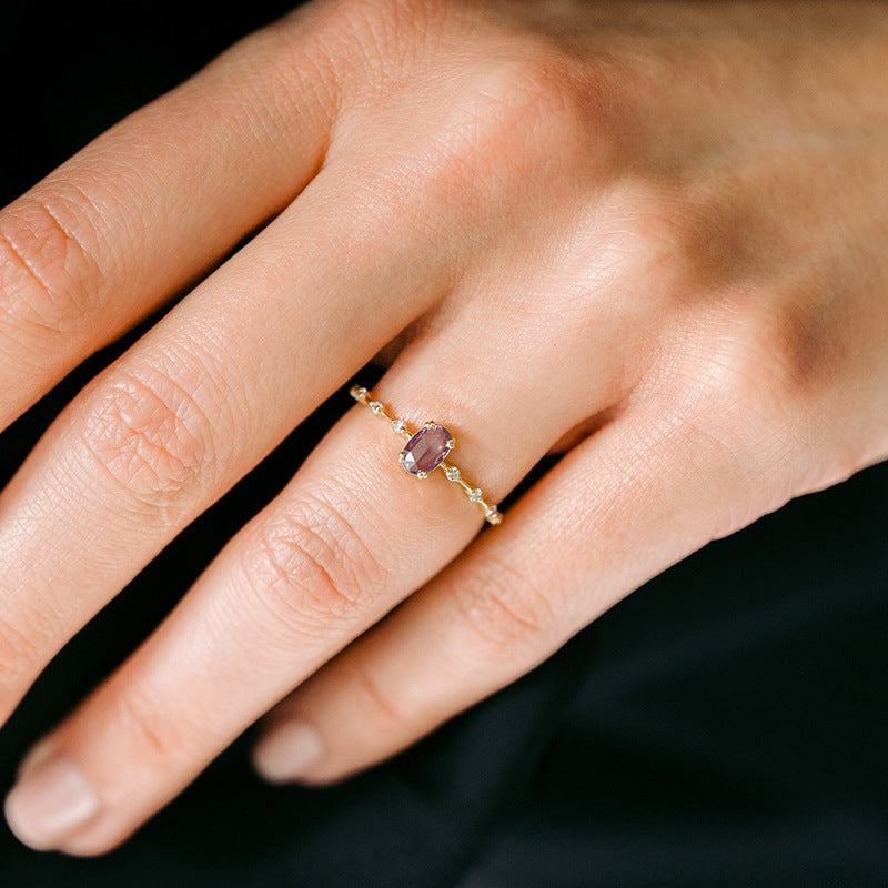 Purple Zircon Geometric Copper Rings Inspired By Japanese Design Electroplated For Women Birthday Gifts Jewelry