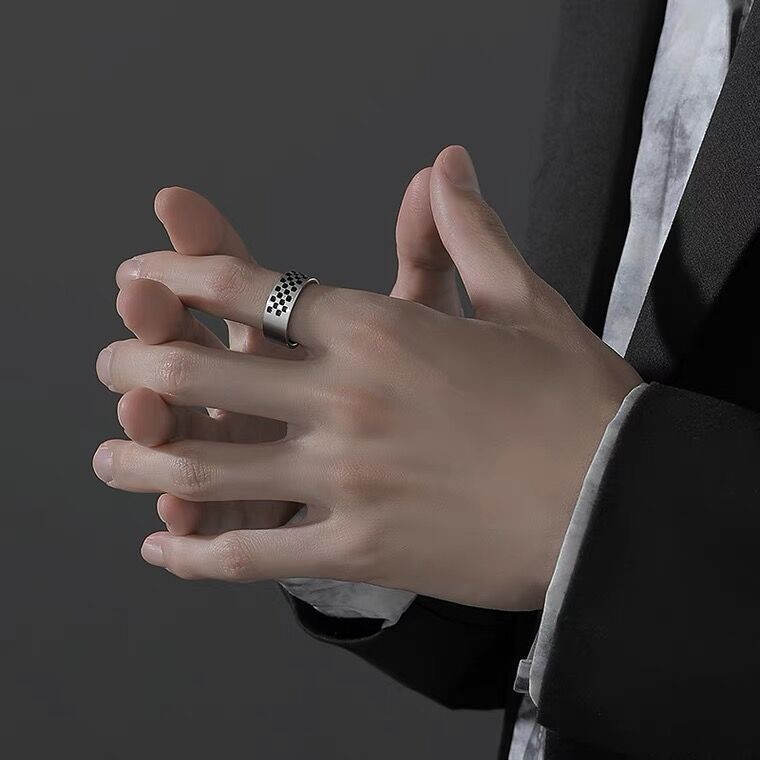 Stainless Steel Black And White Plaid Ring For Unisex Wear Durable Minimalist Jewelry For Men And Women Size 6 7 8 9