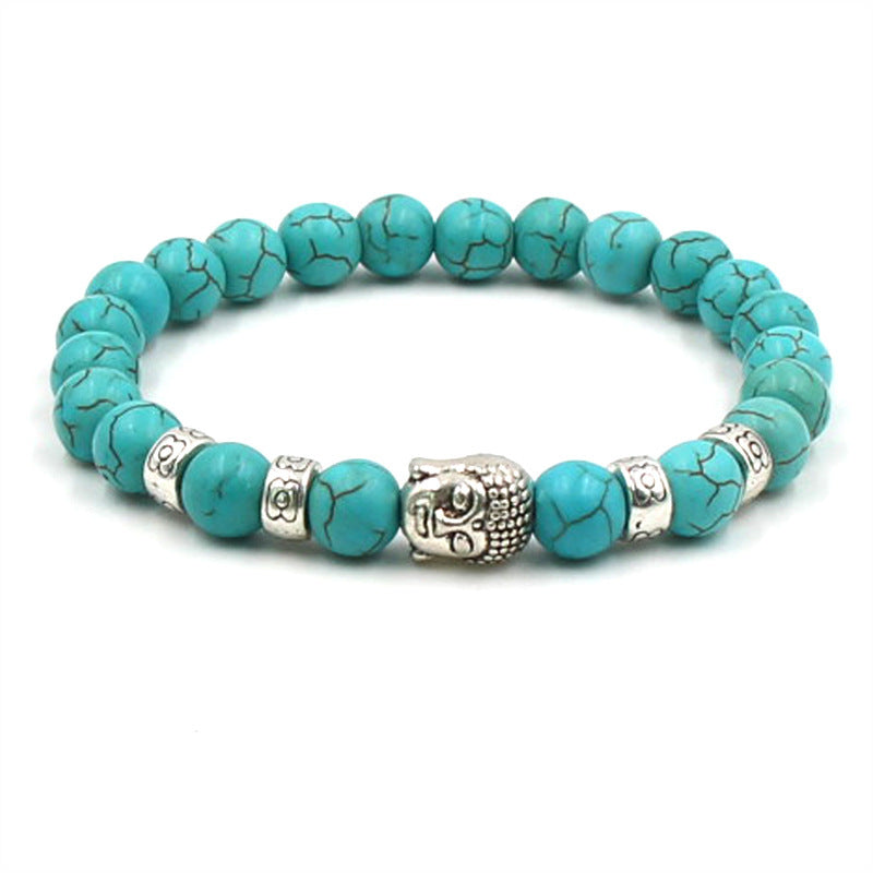 Natural Stone Bead Bracelet With Buddha Head Charm For Men